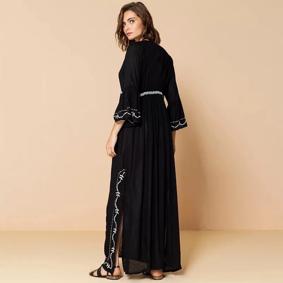 New Bohemian Embroidered Kimono Duster Jacket - Picture 5 of 6